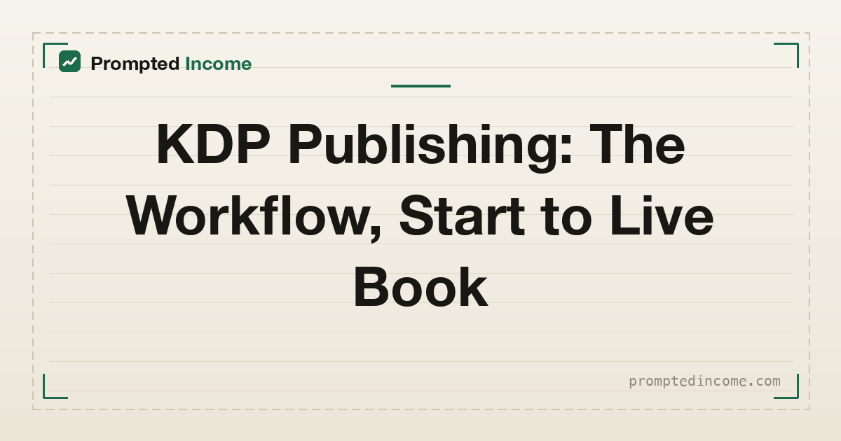 A manuscript moving through Kindle Direct Publishing, from upload and metadata to a live listing